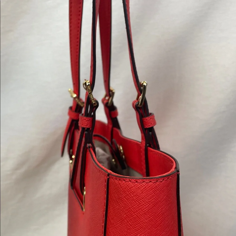 Michael Kors Vibrant cherry Red Tote gold hardware large purse